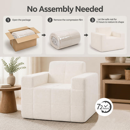Boneless Single Sofa Chair Terry Cloth Upholstery, Beige
