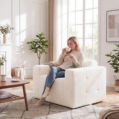 Boneless Single Sofa Chair Terry Cloth Upholstery, Beige