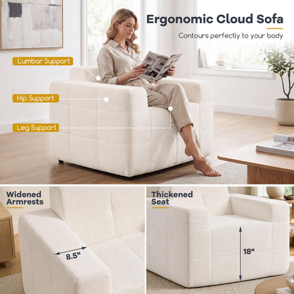 Boneless Single Sofa Chair Terry Cloth Upholstery, Beige