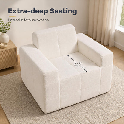 Boneless Single Sofa Chair Terry Cloth Upholstery, Beige