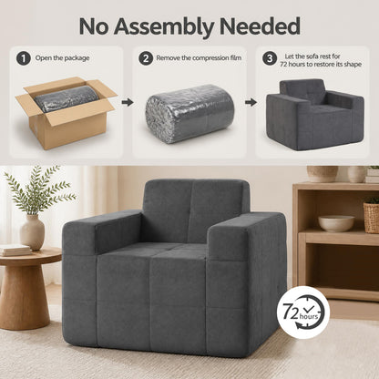 Boneless Single Sofa Chair Terry Cloth Upholstery, Grey