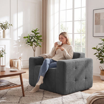 Boneless Single Sofa Chair Terry Cloth Upholstery, Grey
