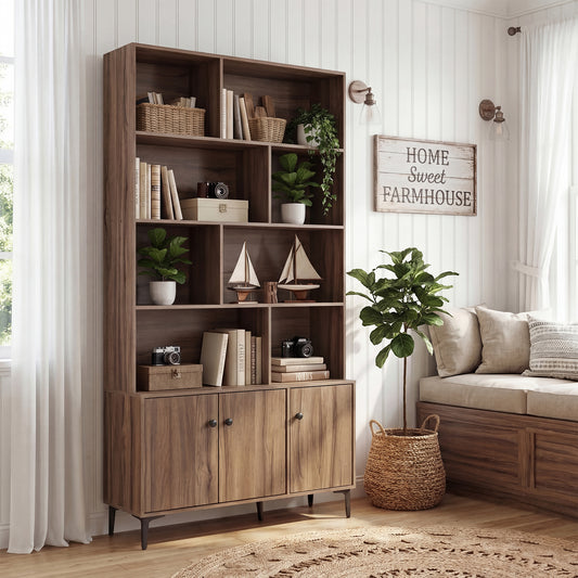 3 Door Bookshelf With Anti-Tipping Kits, Walnut Bookcases Walnut at Gallery Canada