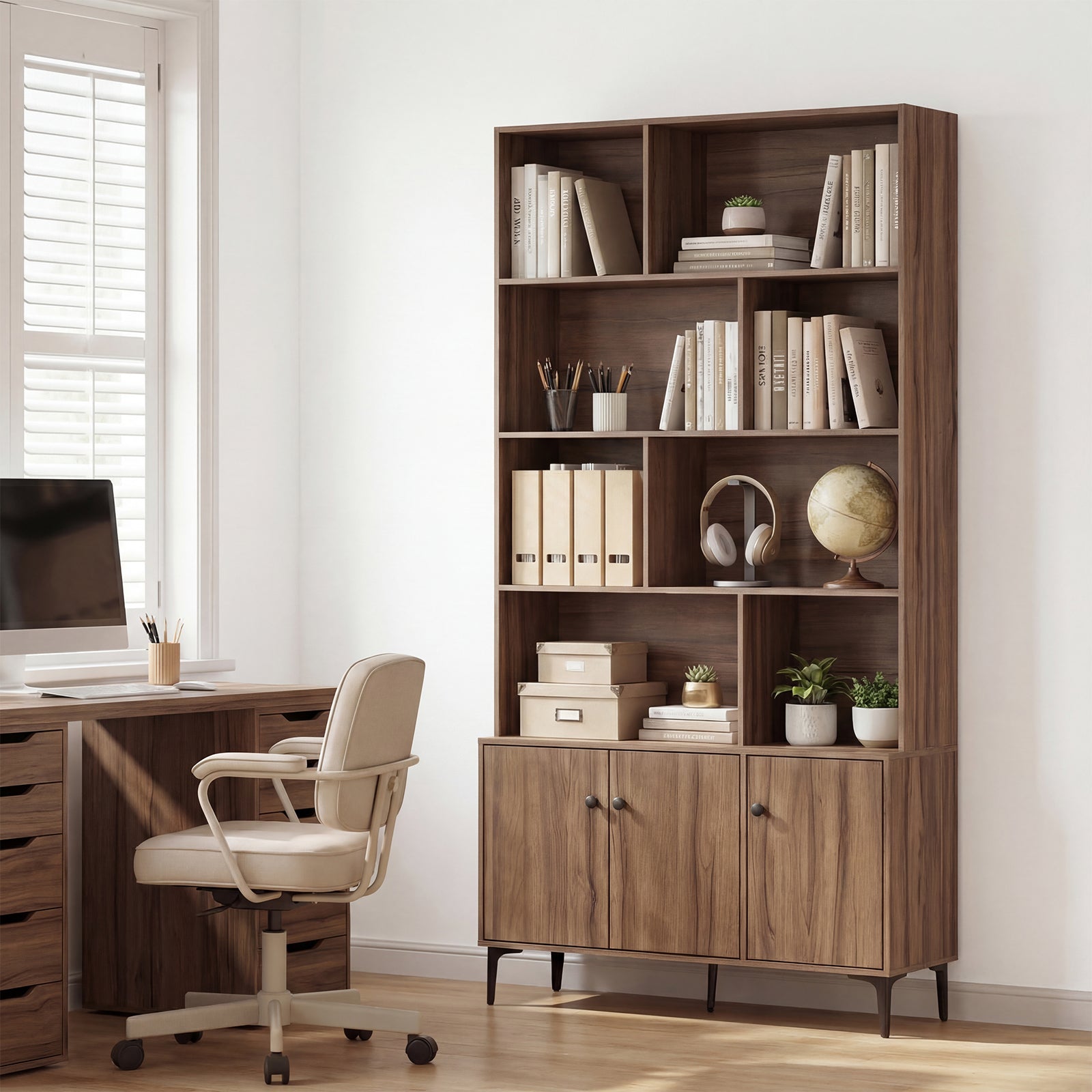 3 Door Bookshelf With Anti-Tipping Kits, Walnut Bookcases at Gallery Canada