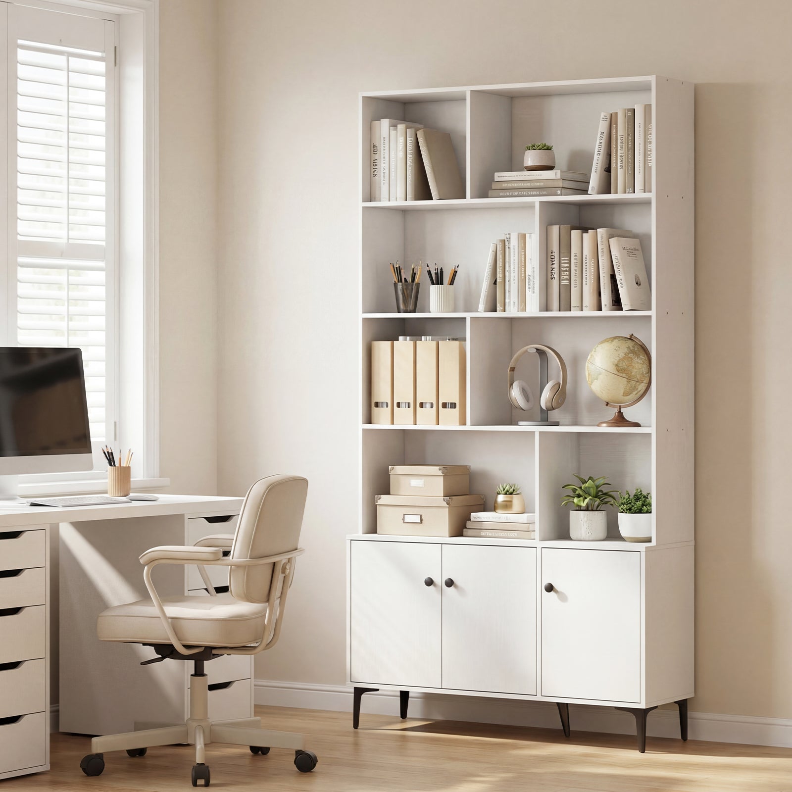 Bookshelf With 3 Doors, 2 Anti-Tipping Kits, White Bookcases at Gallery Canada