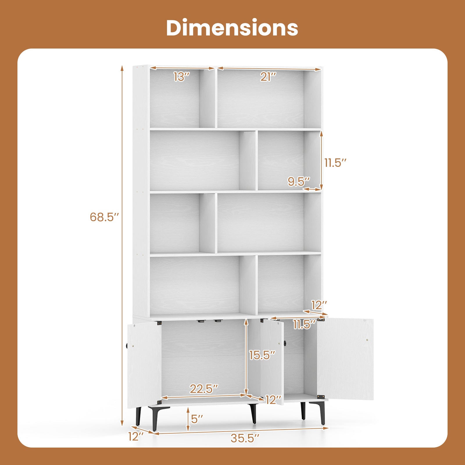 Bookshelf With 3 Doors, 2 Anti-Tipping Kits, White Bookcases at Gallery Canada