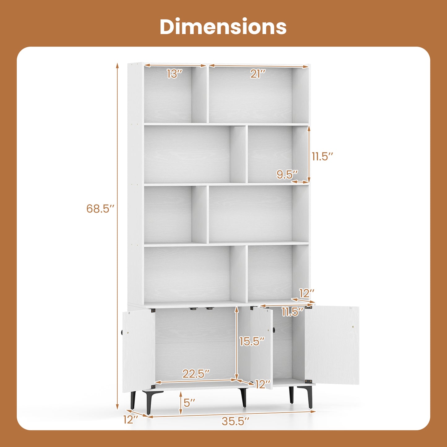 Bookshelf With 3 Doors, 2 Anti-Tipping Kits, White Bookcases at Gallery Canada