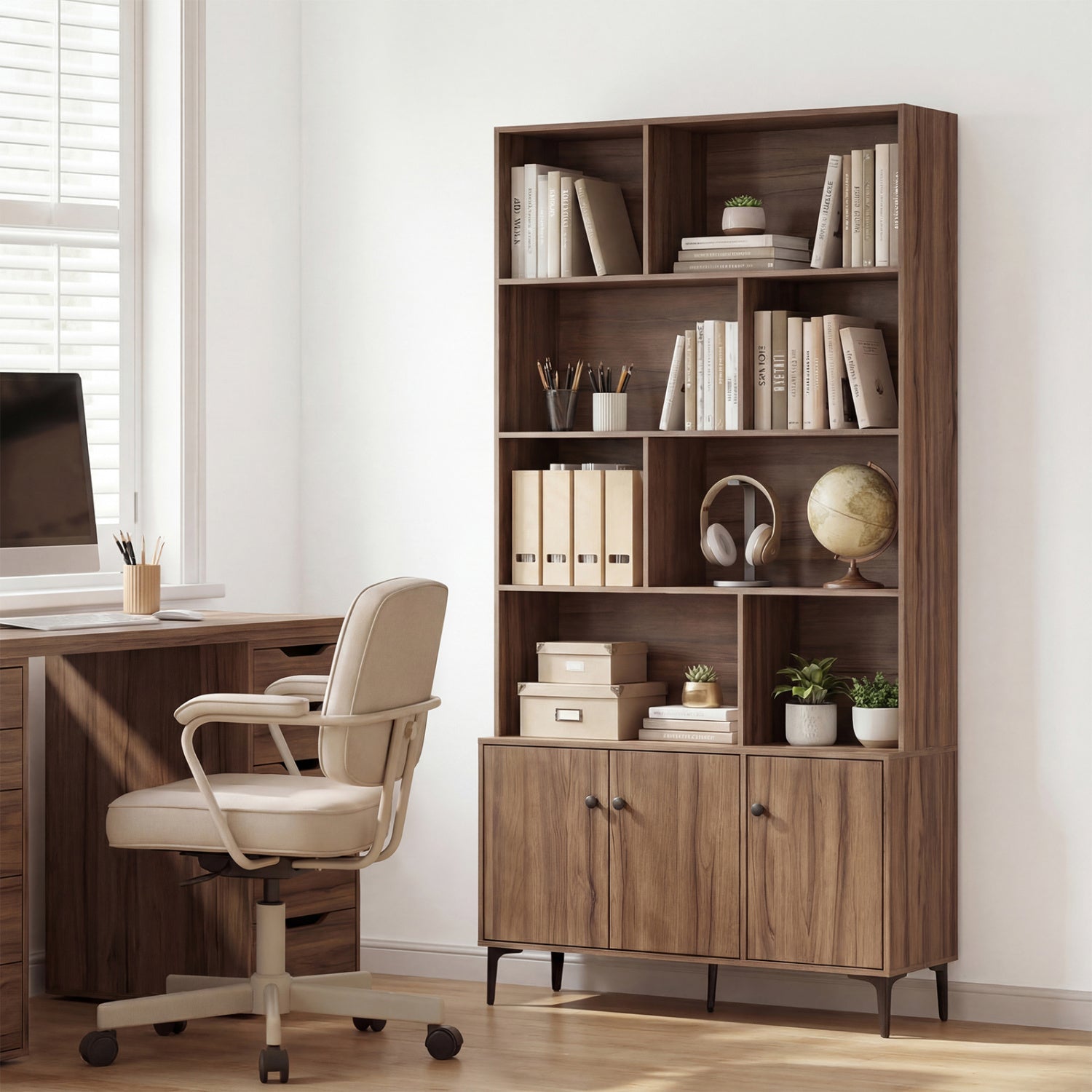 3 Door Bookshelf With Anti-Tipping Kits, Walnut Bookcases at Gallery Canada