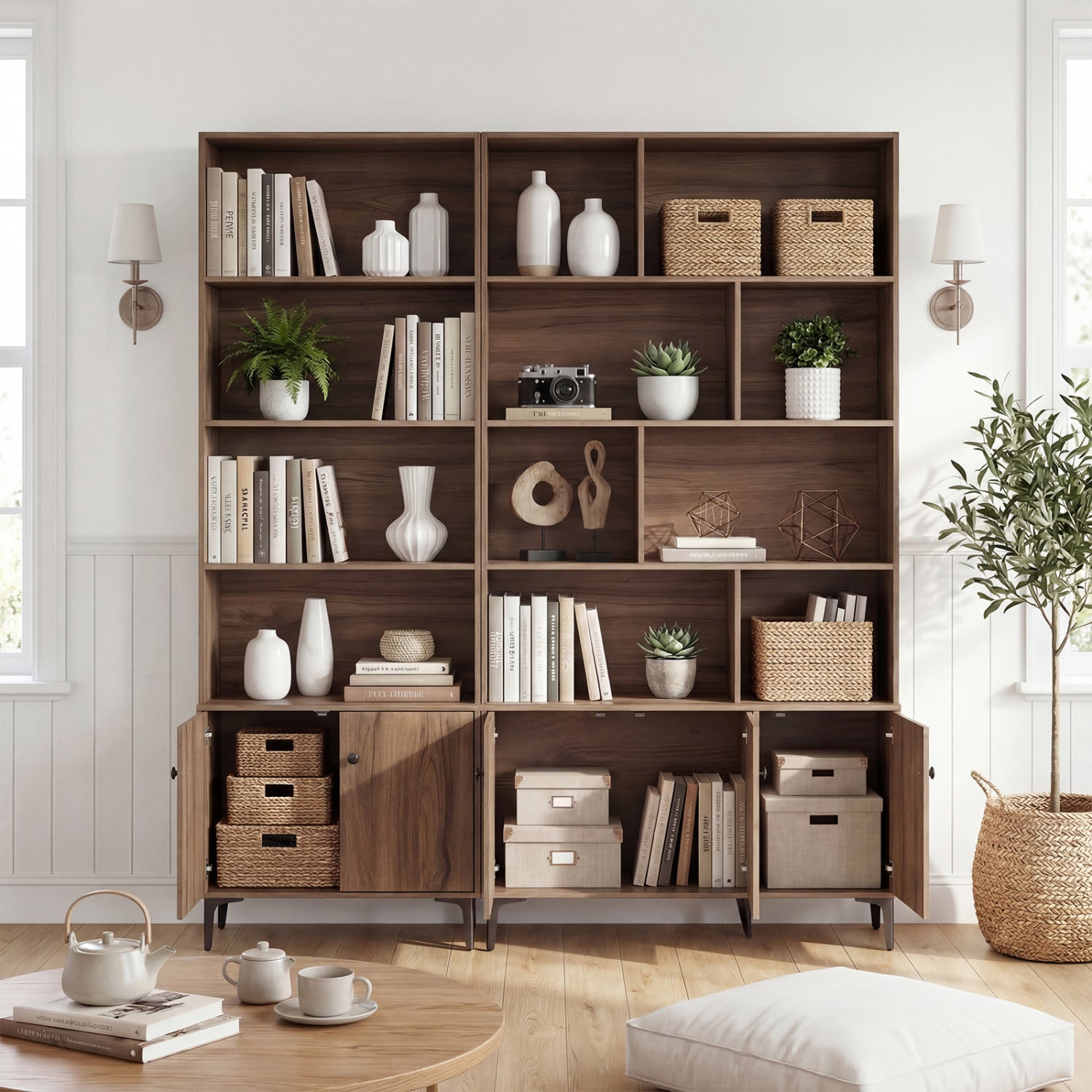 3 Door Bookshelf With Anti-Tipping Kits, Walnut Bookcases at Gallery Canada