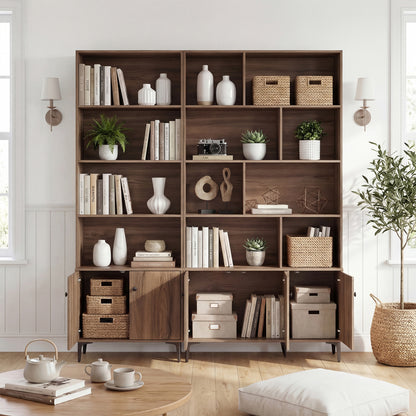 3 Door Bookshelf With Anti-Tipping Kits, Walnut Bookcases at Gallery Canada