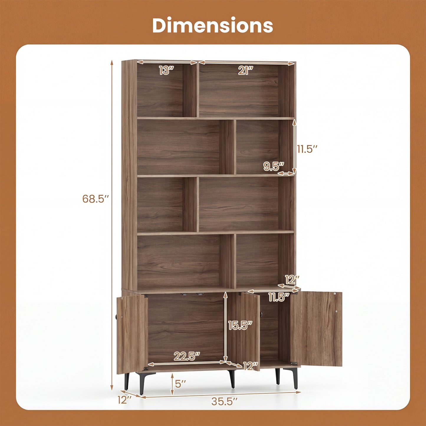 3 Door Bookshelf With Anti-Tipping Kits, Walnut Bookcases at Gallery Canada