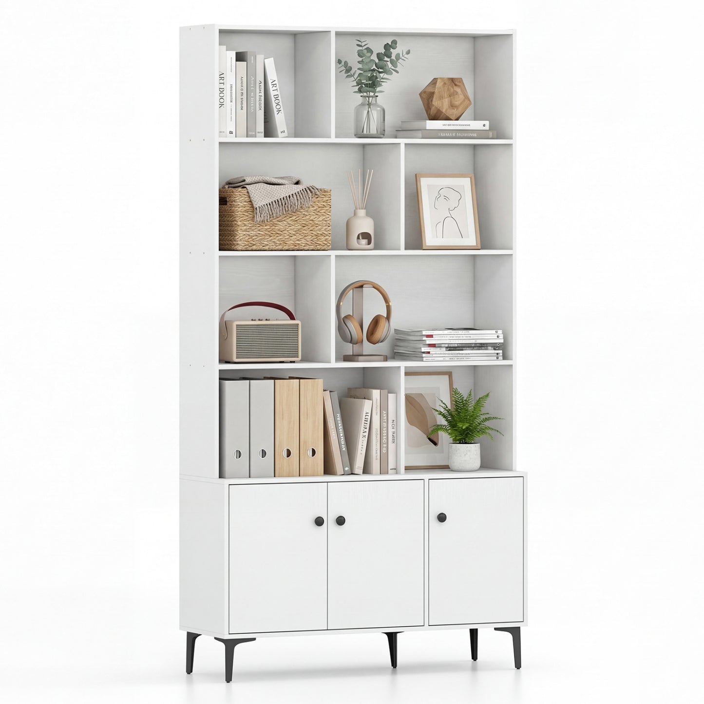 Bookshelf With 3 Doors, 2 Anti-Tipping Kits, White Bookcases White at Gallery Canada