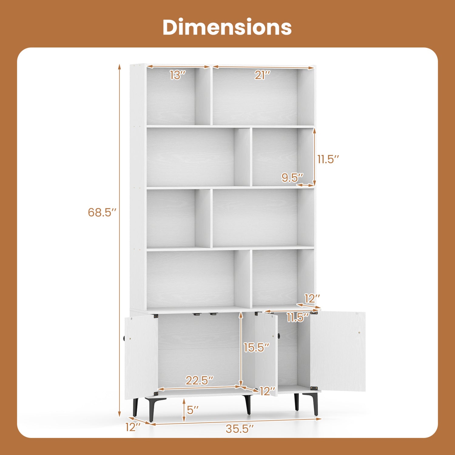 Bookshelf With 3 Doors, 2 Anti-Tipping Kits, White Bookcases at Gallery Canada