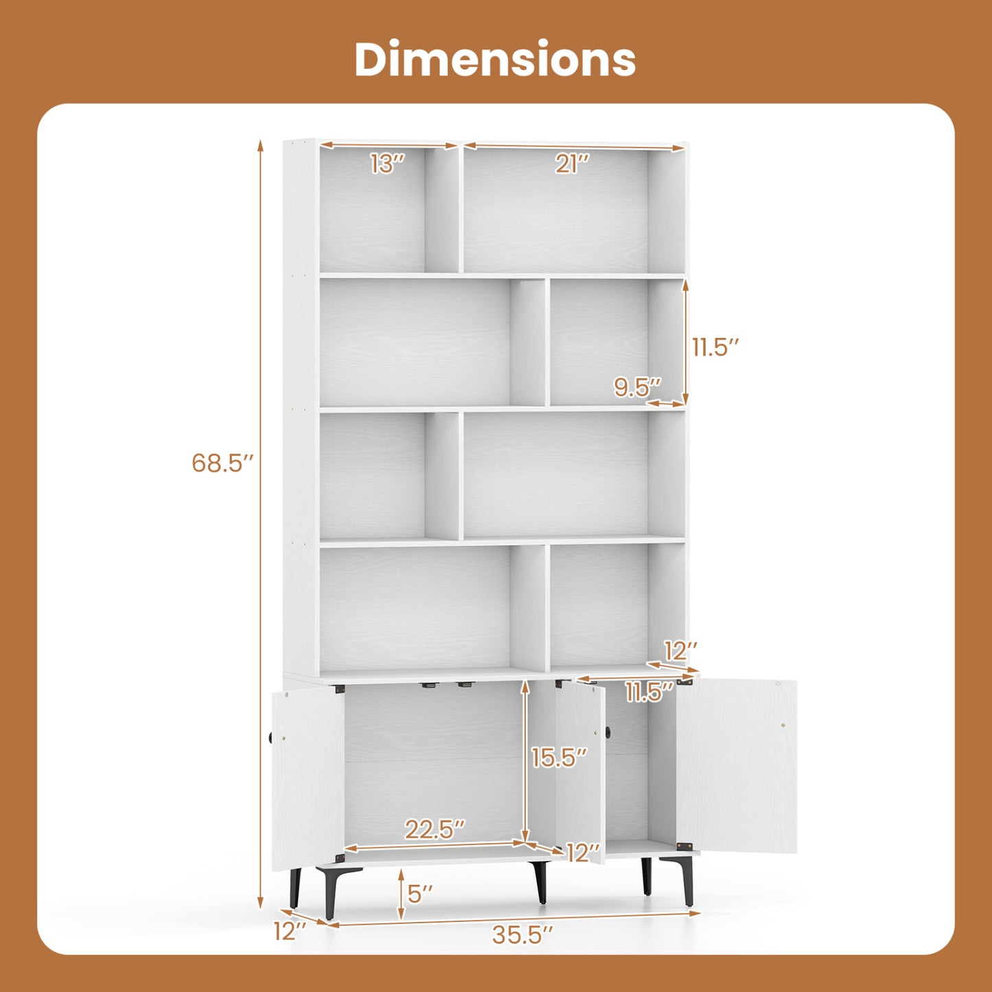 Bookshelf With 3 Doors, 2 Anti-Tipping Kits, White Bookcases at Gallery Canada