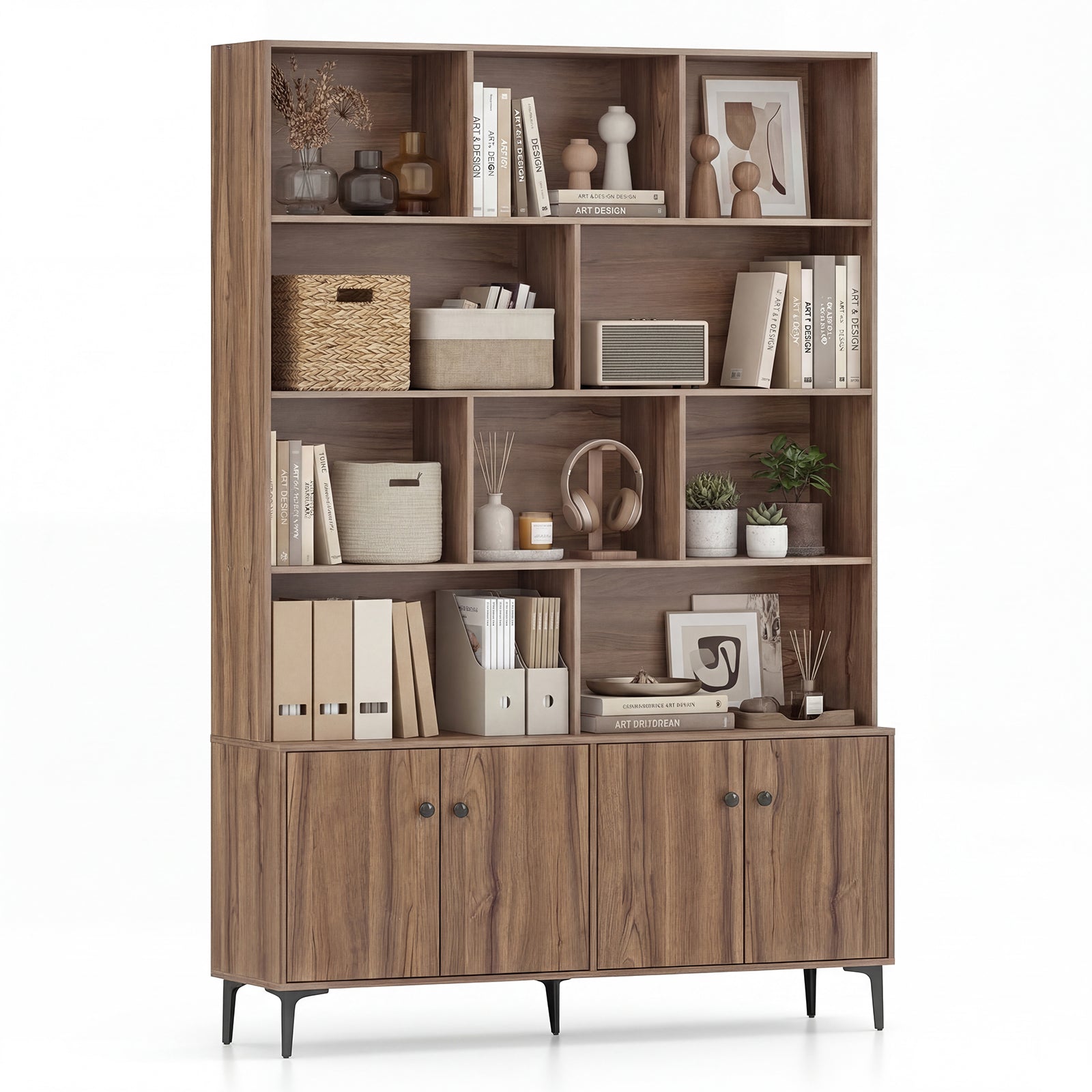Bookshelf With 4 Doors, 2 Anti-Tipping Kits, Walnut Bookcases Walnut at Gallery Canada