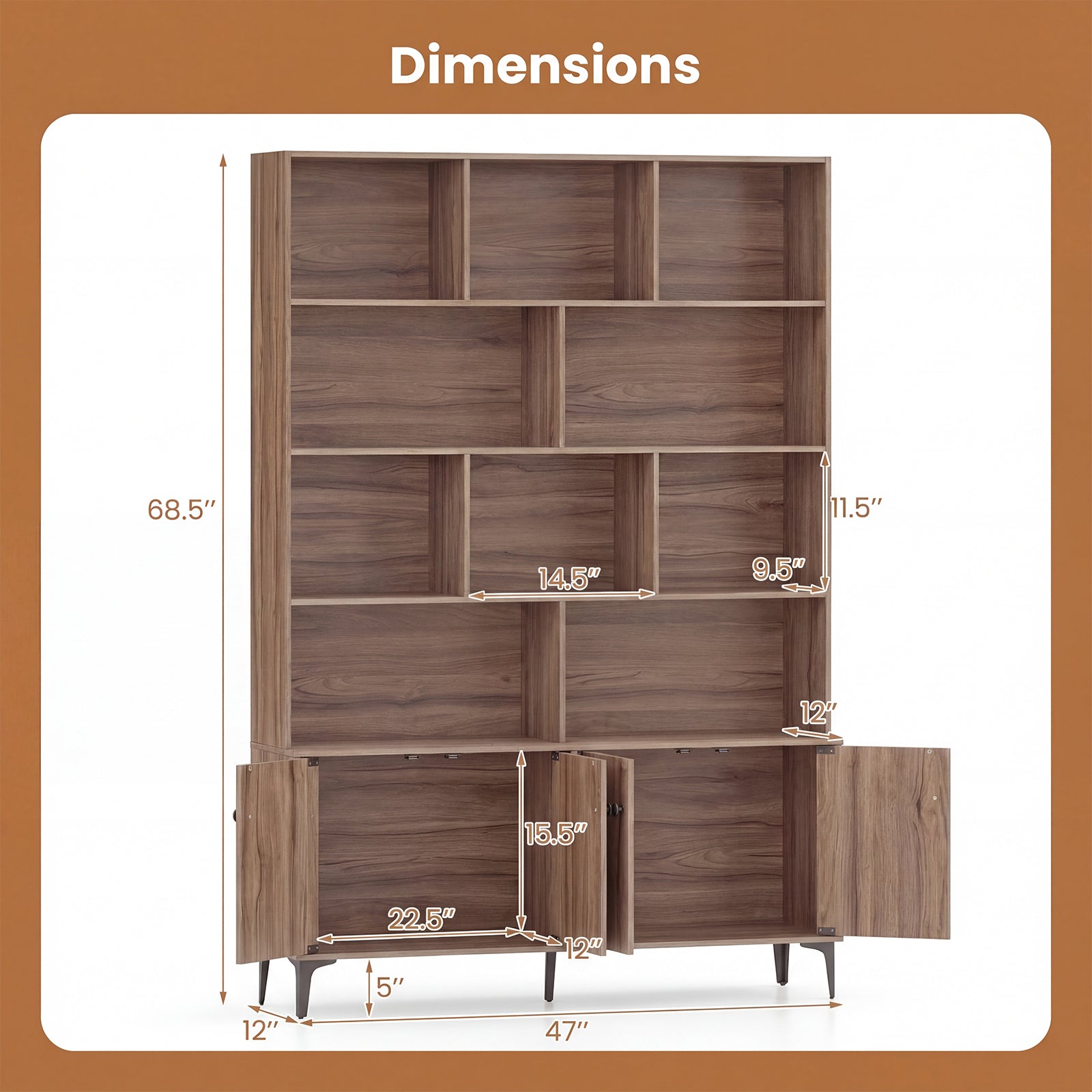 Bookshelf With 4 Doors, 2 Anti-Tipping Kits, Walnut Bookcases at Gallery Canada