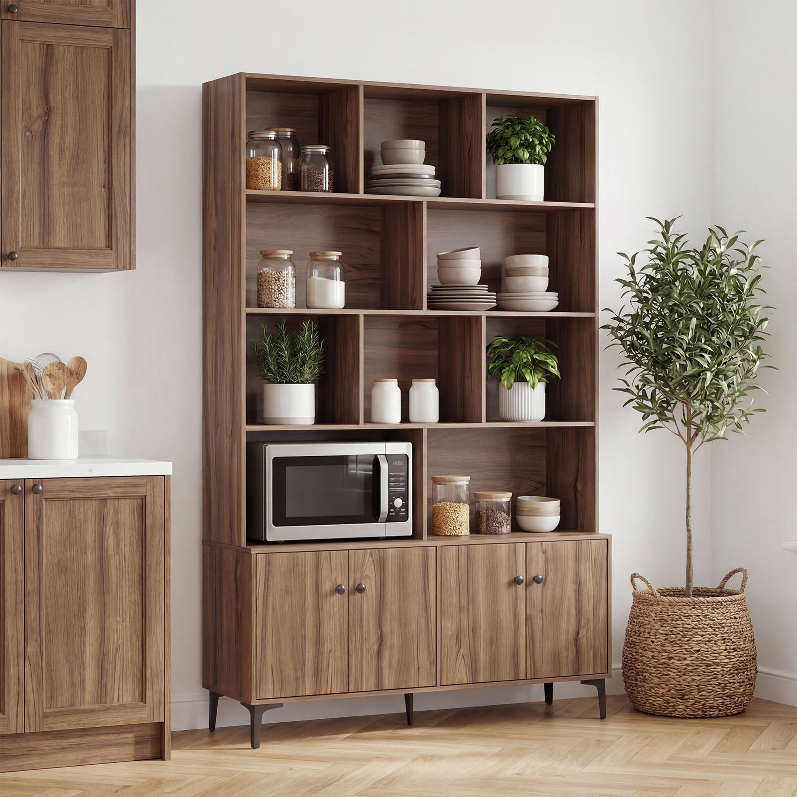 Bookshelf With 4 Doors, 2 Anti-Tipping Kits, Walnut Bookcases at Gallery Canada