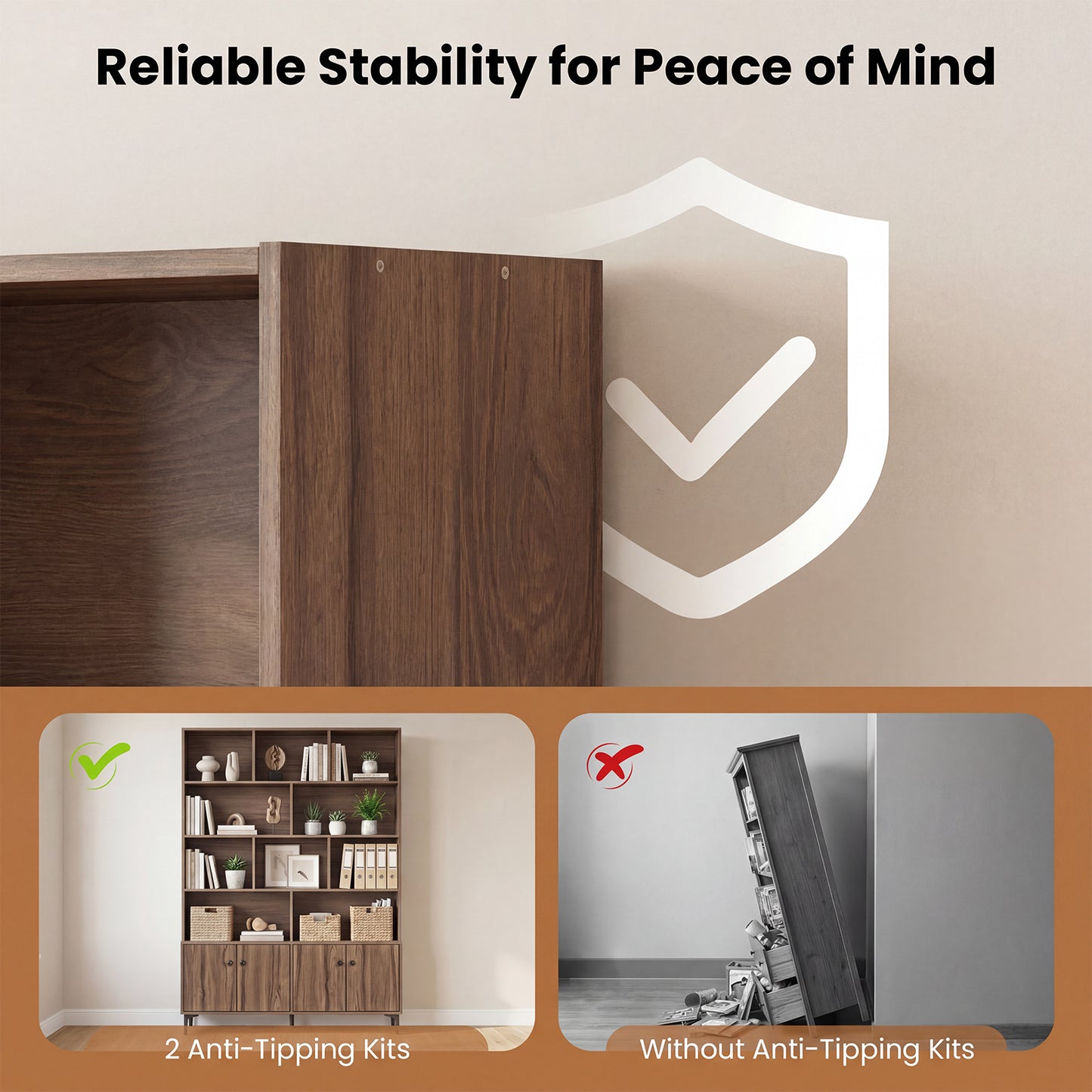 Bookshelf With 4 Doors, 2 Anti-Tipping Kits, Walnut Bookcases at Gallery Canada