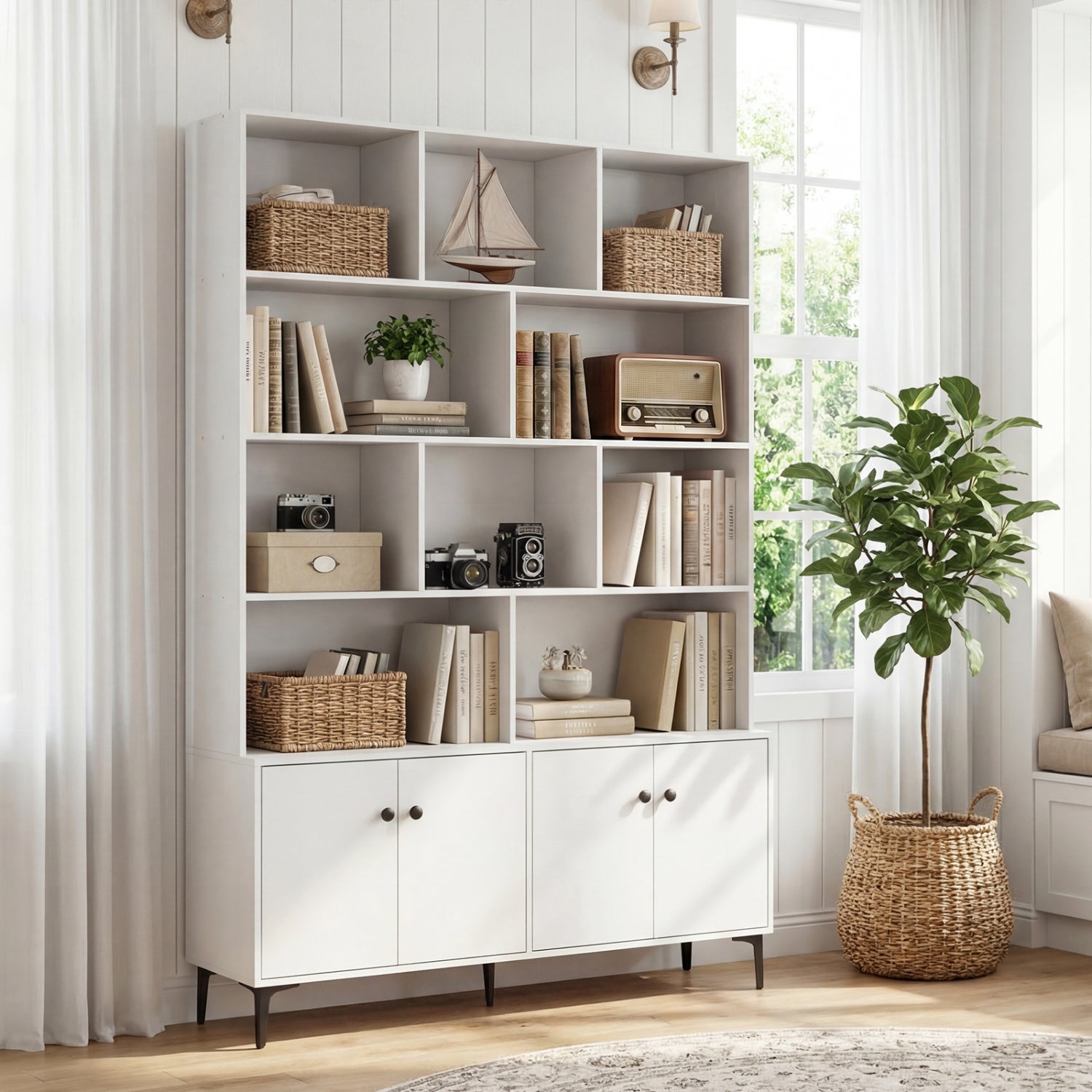 4 Door Bookshelf With 2 Anti-Tipping Kits, White Bookcases at Gallery Canada