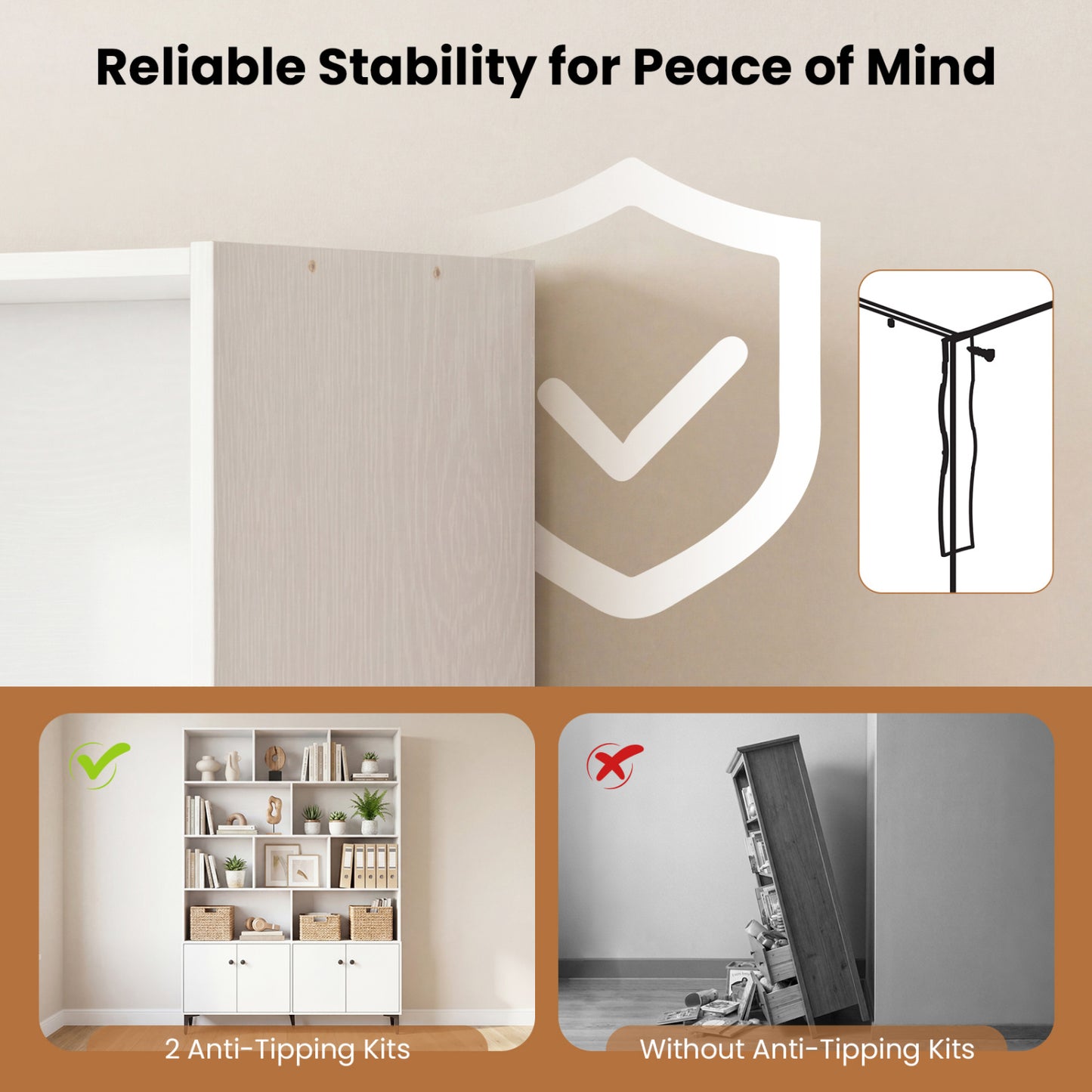 4 Door Bookshelf With 2 Anti-Tipping Kits, White Bookcases at Gallery Canada