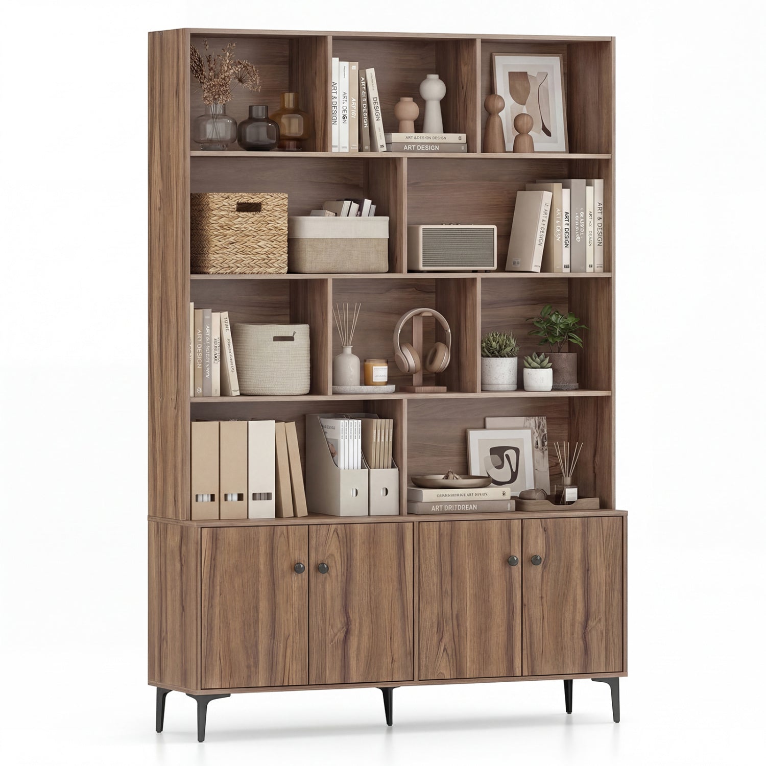 Bookshelf With 4 Doors, 2 Anti-Tipping Kits, Walnut Bookcases Walnut at Gallery Canada