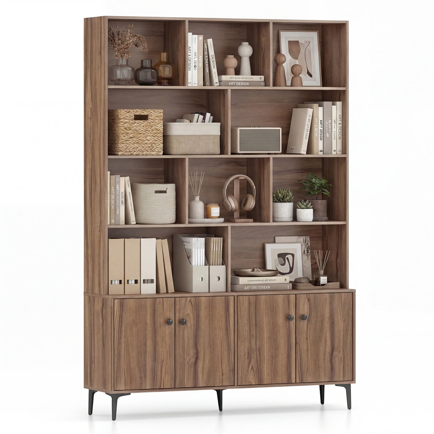 Bookshelf With 4 Doors, 2 Anti-Tipping Kits, Walnut Bookcases Walnut at Gallery Canada