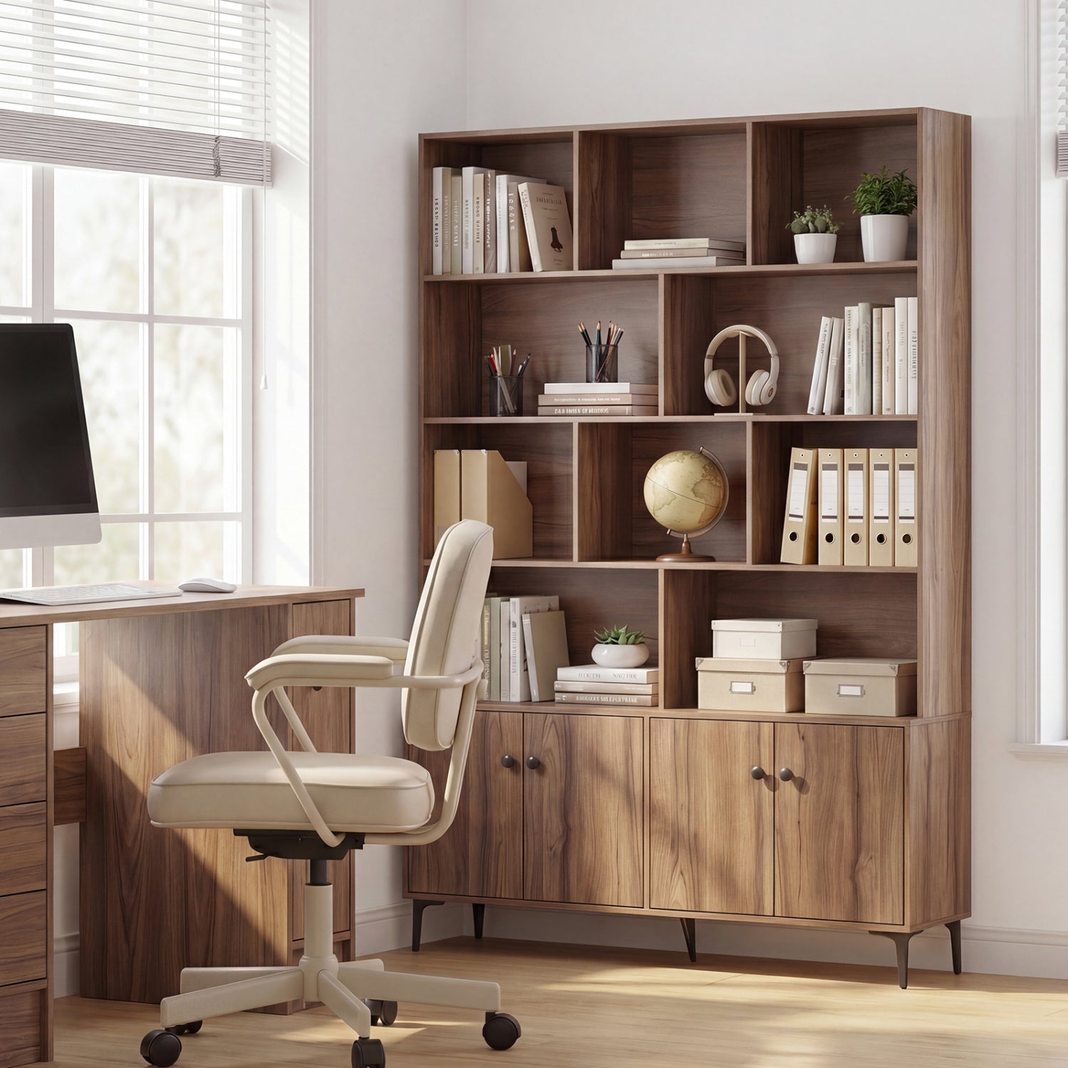 Bookshelf With 4 Doors, 2 Anti-Tipping Kits, Walnut Bookcases at Gallery Canada