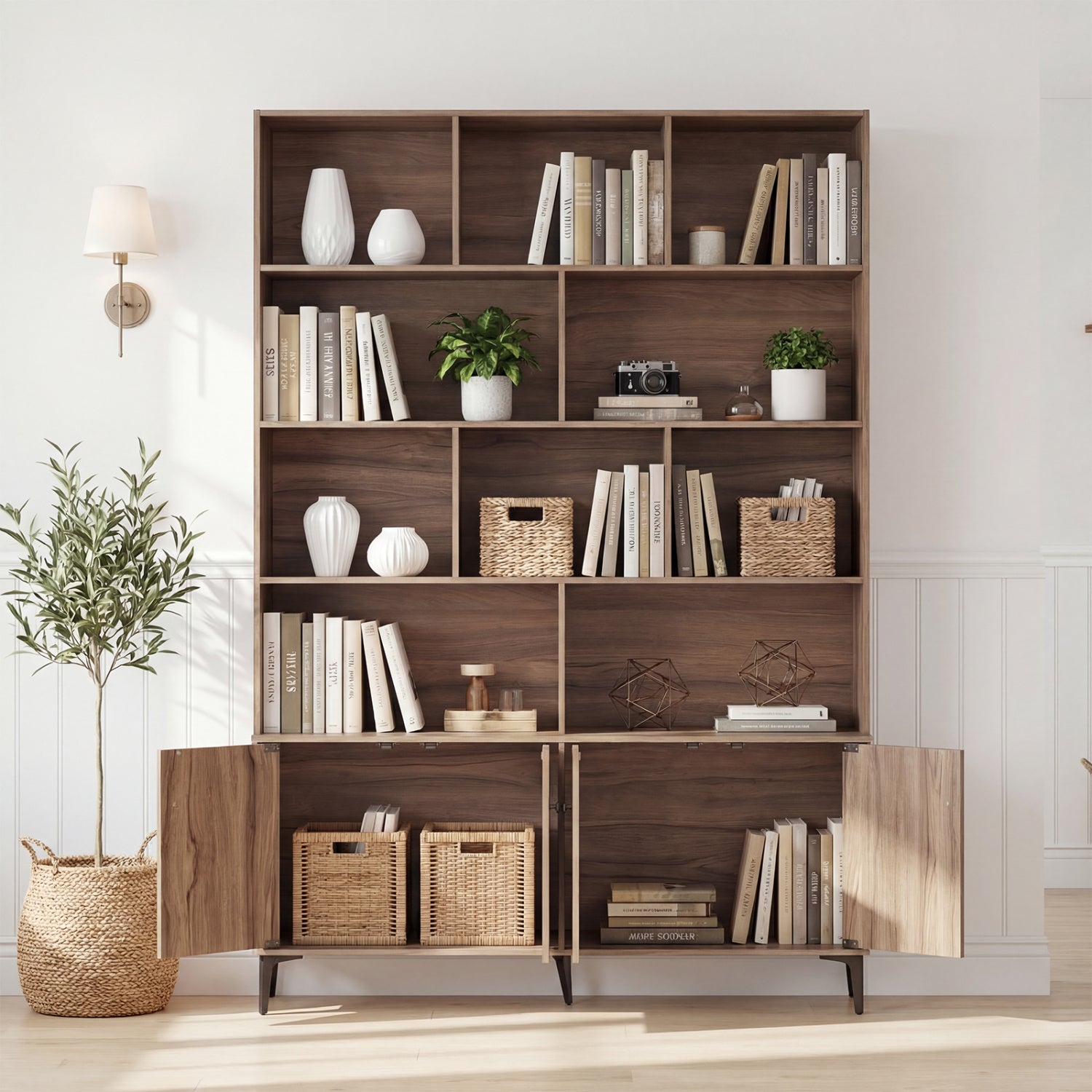 Bookshelf With 4 Doors, 2 Anti-Tipping Kits, Walnut Bookcases at Gallery Canada