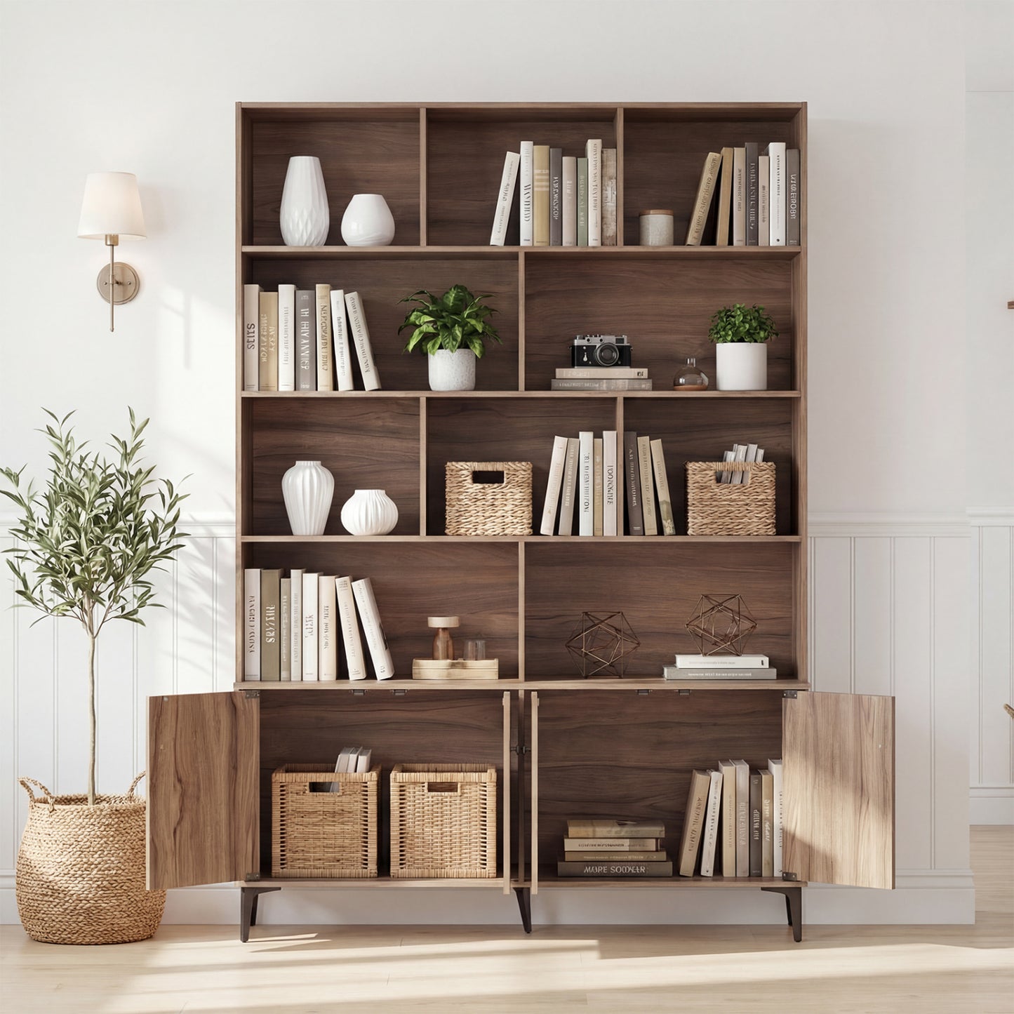Bookshelf With 4 Doors, 2 Anti-Tipping Kits, Walnut Bookcases at Gallery Canada