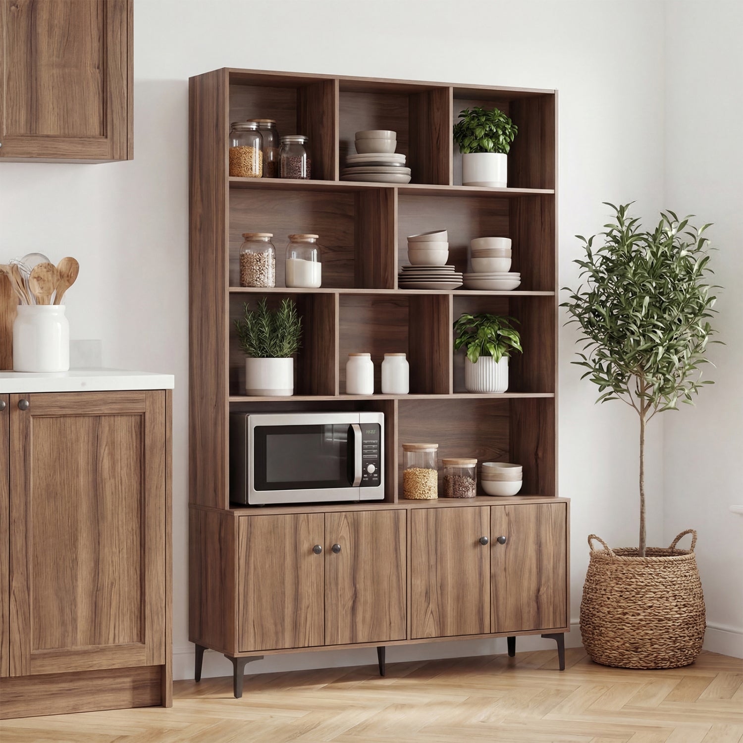 Bookshelf With 4 Doors, 2 Anti-Tipping Kits, Walnut Bookcases at Gallery Canada