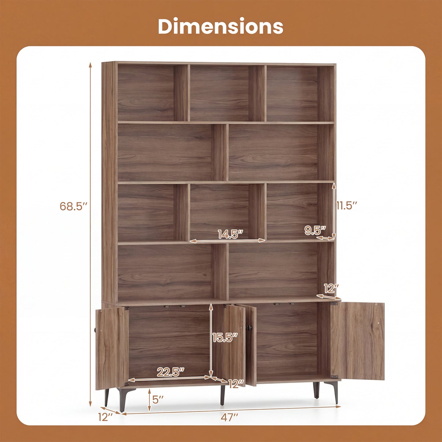 Bookshelf With 4 Doors, 2 Anti-Tipping Kits, Walnut Bookcases at Gallery Canada