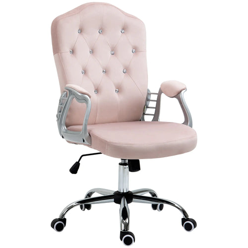 Velvet Office Chair, Button Tufted Desk Chair, Swivel Wheels, Adjustable Height, Pink