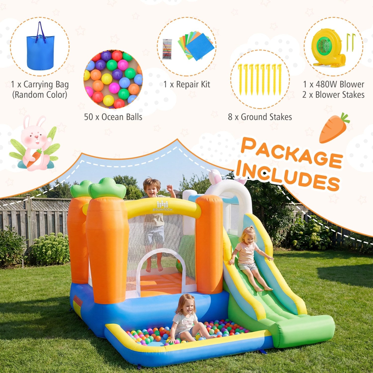 Kids Bounce House, Climbing Wall, 480W Blower, Multicolor Bounce House at Gallery Canada