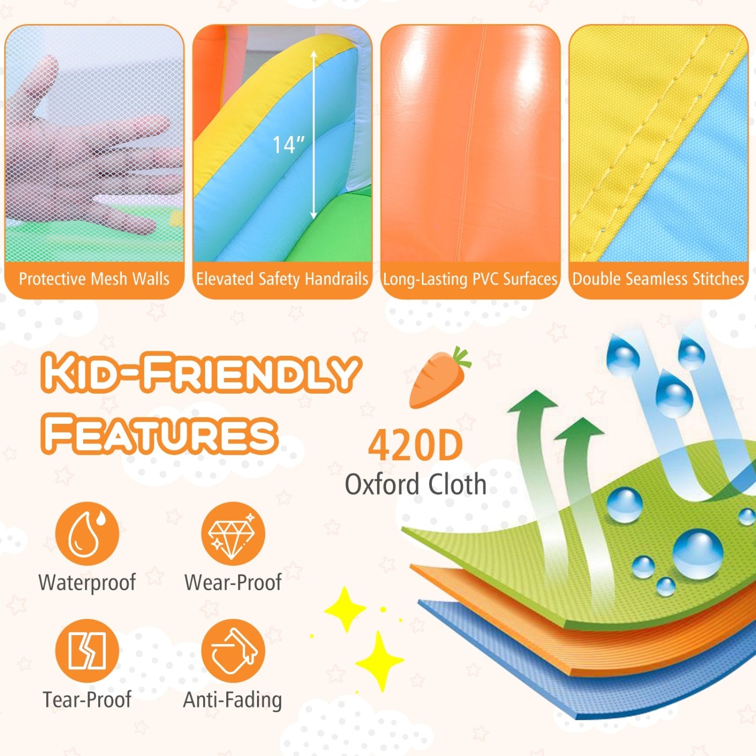 Kids Bounce House, Climbing Wall, 480W Blower, Multicolor Bounce House at Gallery Canada