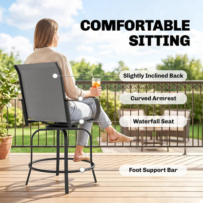 Outdoor Bar Stools Set of 2, 360° Swivel, 26.8" x 29.5" x 48.4", Grey Bistro Sets at Gallery Canada