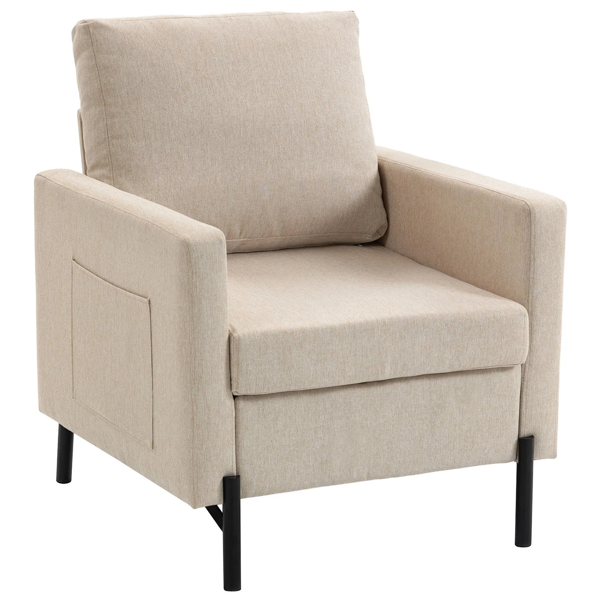 Modern Upholstered Armchair With Side Pockets, Cushion, Beige Accent Chairs Beige, Black at Gallery Canada