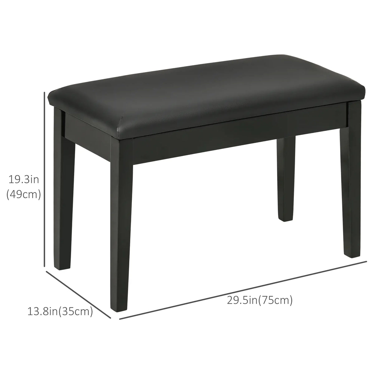 Classic Piano Bench, PU Leather, Rubber Wood Legs, Music Storage, Black Piano Benches at Gallery Canada