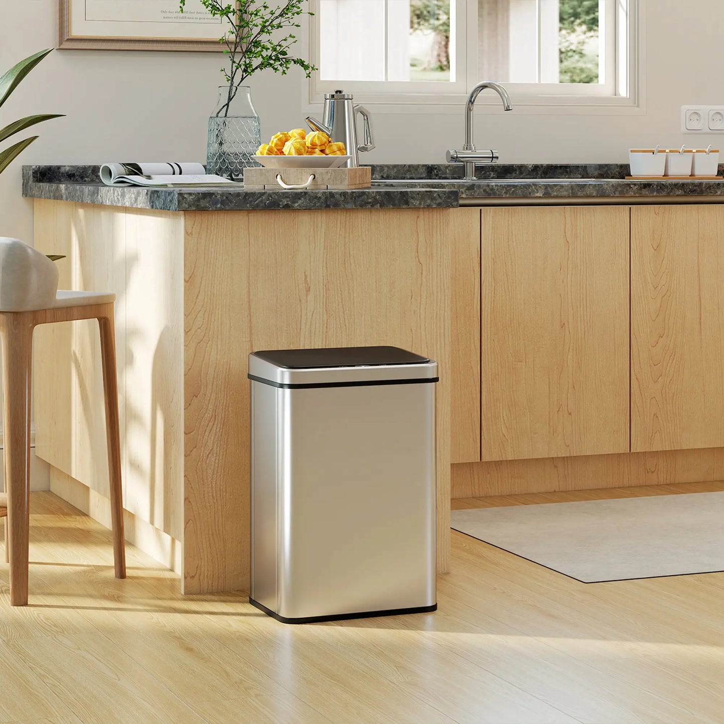 10.6 Gallon Automatic Garbage Can, Soft-Close Lid, Touchless, Fingerprint Resistant Stainless Steel Household Supplies at Gallery Canada