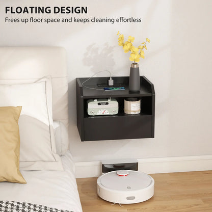 Wall Mounted Bedside Table, Set of 2 with Charging Station, Black Bedside Tables at Gallery Canada