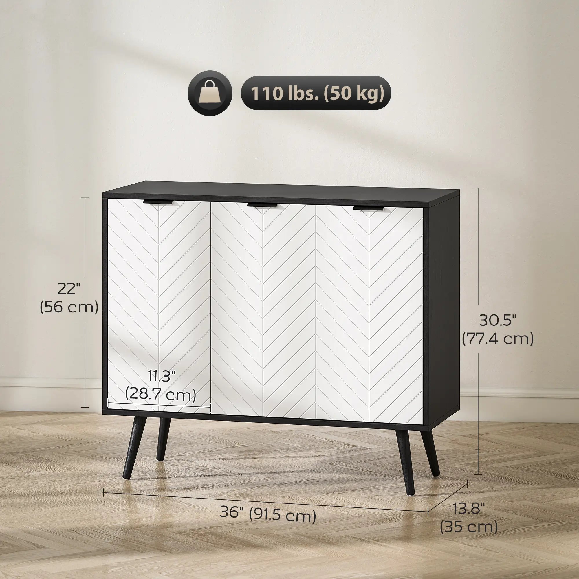 Modern Sideboard Buffet, Dining Room Cabinet, Adjustable Shelves, 3 Doors, Black Storage Cabinets at Gallery Canada