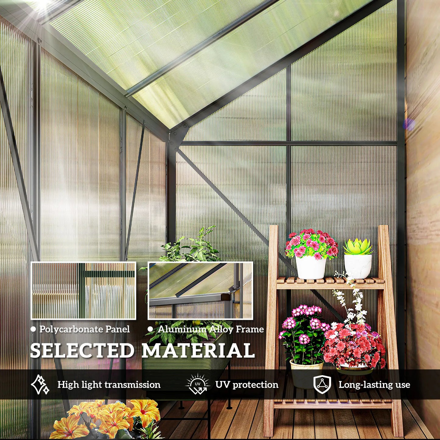 Aluminum Lean-To Greenhouse, Polycarbonate Walk-In, 6' x 4', Dark Grey Walk In Greenhouses at Gallery Canada