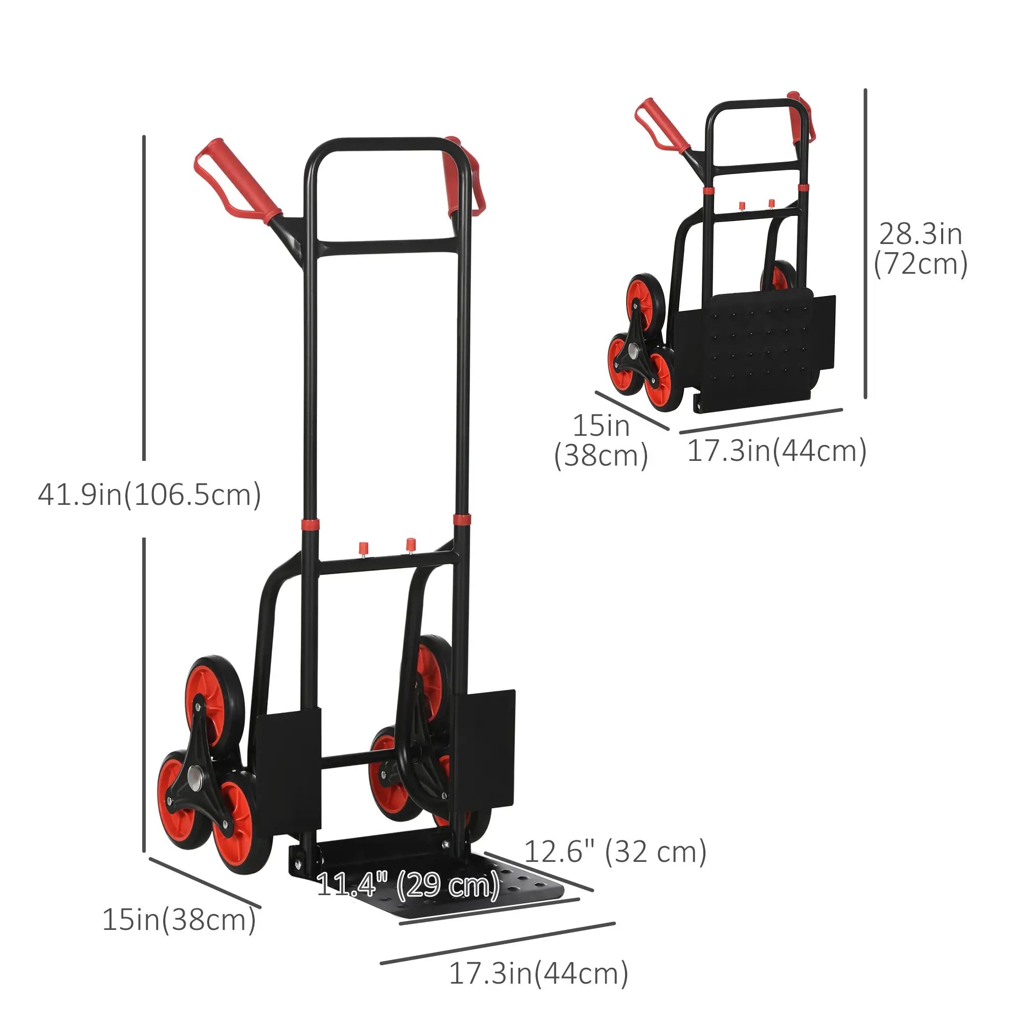6-Wheels Stair Climber Cart, Foldable Steel, 264lbs, Black and Red Folding Hand Trucks at Gallery Canada
