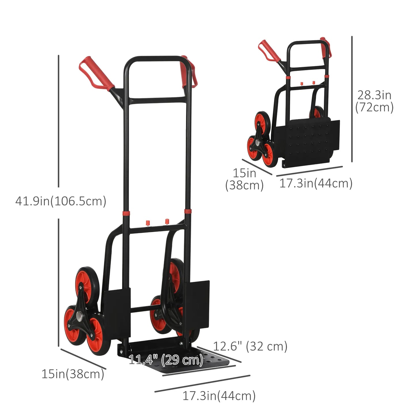 6-Wheels Stair Climber Cart, Foldable Steel, 264lbs, Black and Red Folding Hand Trucks at Gallery Canada