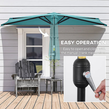 9.8ft Semi Round Patio Umbrella, Crank Handle, Top Vent, Light Blue Half Round Umbrellas at Gallery Canada