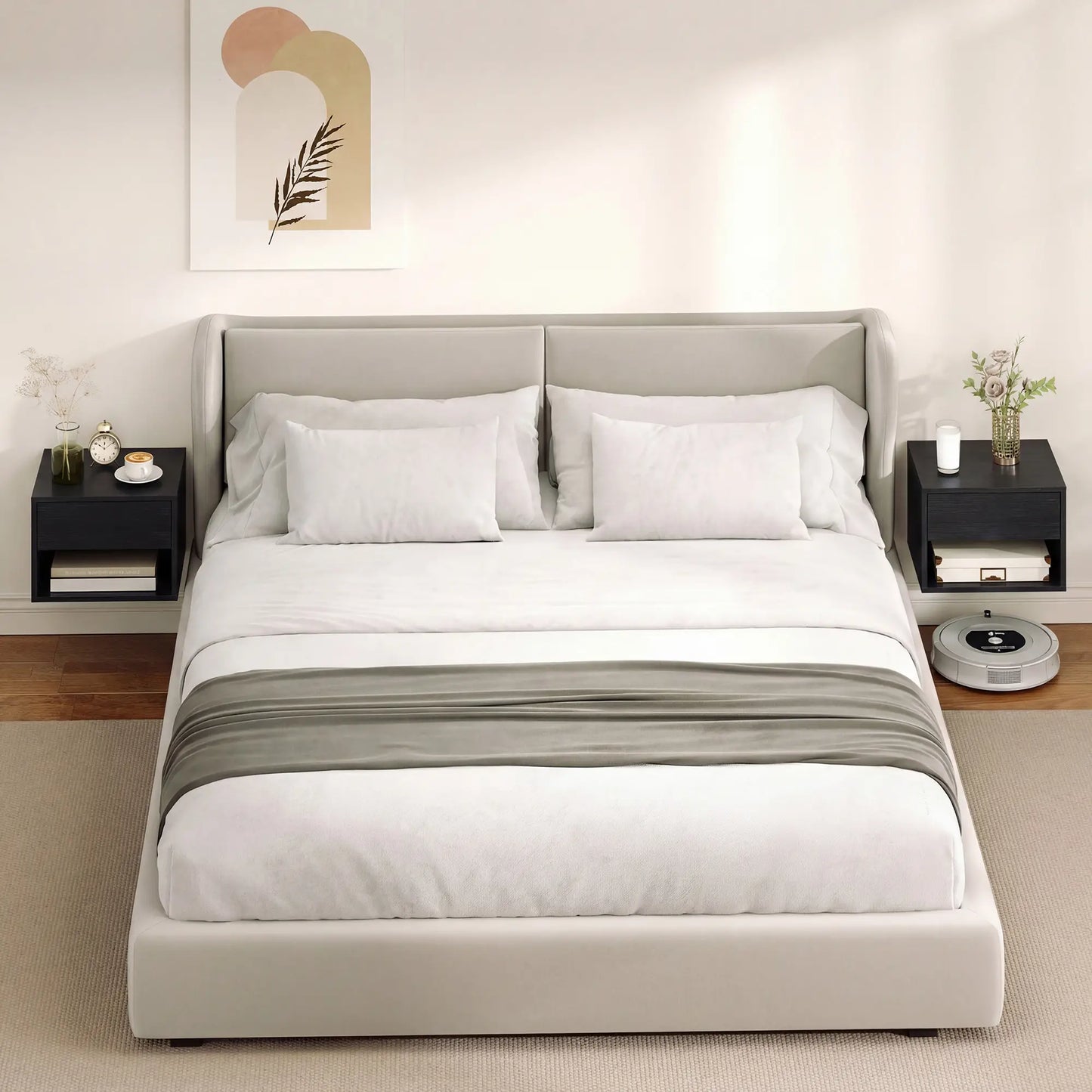 Floating Nightstand Set of 2, Wall Mounted Bedside Table with Drawer, Black Bedside Tables at Gallery Canada