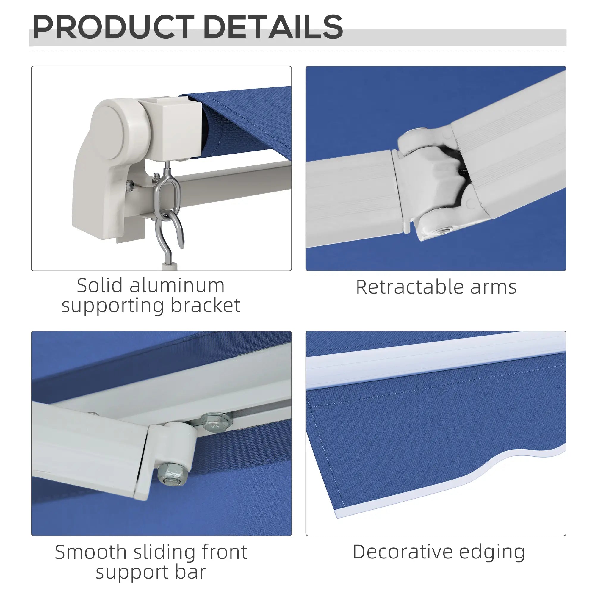12' x 10' Manual Retractable Awning, Adjustable Sunshade, Dark Blue Patio Awnings at Gallery Canada