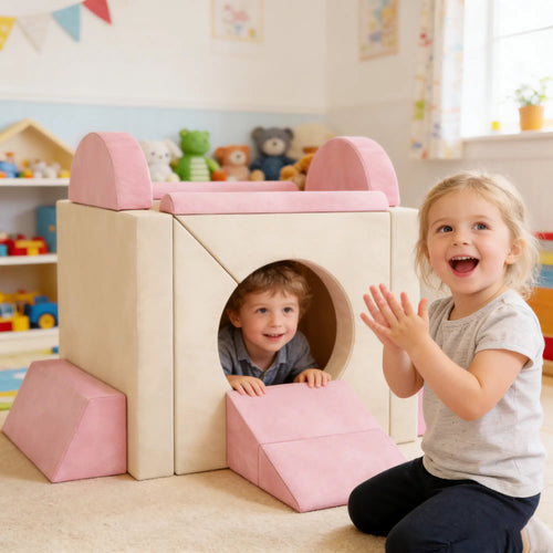 Modular Kids Play Couch, Child Sectional Sofa, Convertible Foam Cushion, Pink