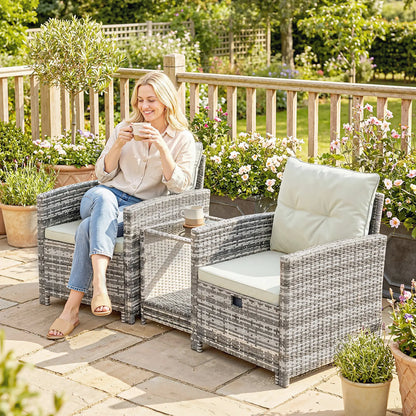 5 Piece Patio Furniture Set, Wicker Chairs With Ottomans, 2-Tier Glass Coffee Table, Grey/Cream White Patio Furniture Sets at Gallery Canada