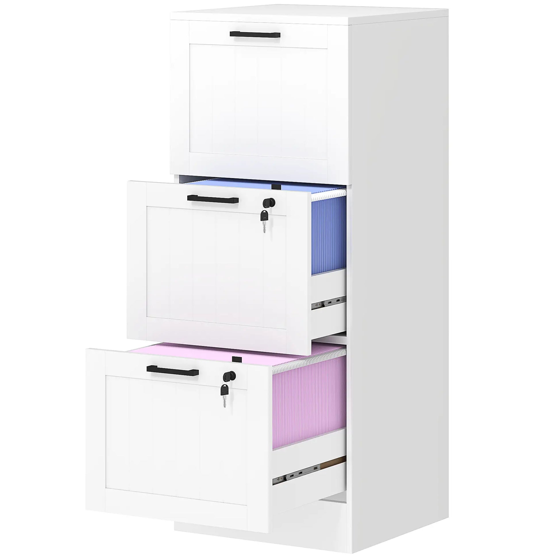 3 Drawer Filing Cabinet with Lock, Office Storage, A4 Letter Size, White Office Cabinets & Cupboards White at Gallery Canada