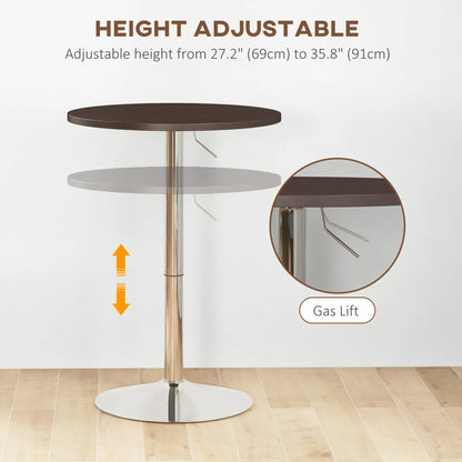 Adjustable Round High Top Bar Table, Swivel Top, Steel Base, Walnut Bar Tables & Dining Tables at Gallery Canada